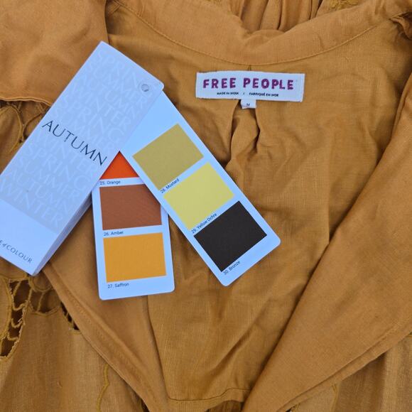 Free People Susanna Eyelet Cotton & Linen Duster Coat – Mustard Amber | Size M - Picture 4 of 6